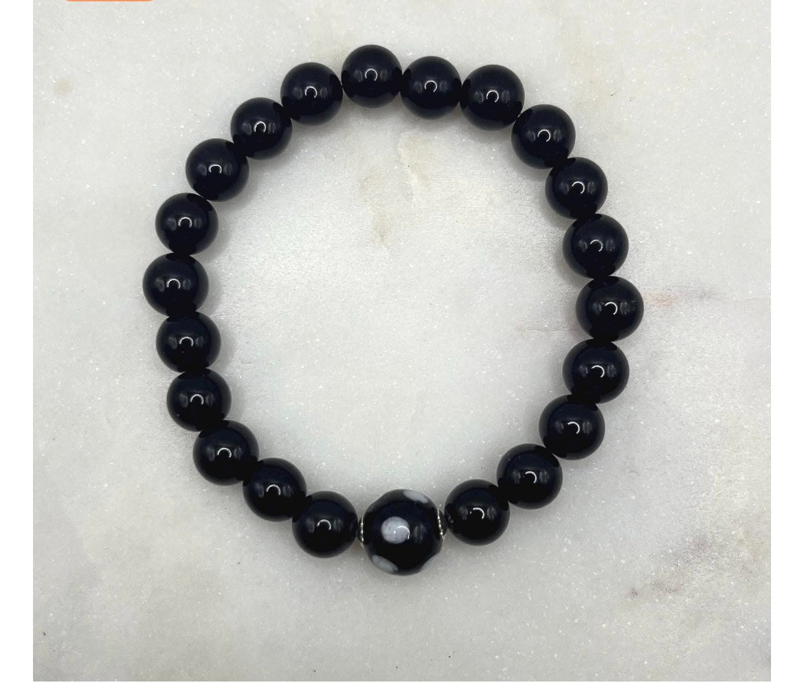 Black Onyx Conta di Ojo Stretch Bracelets