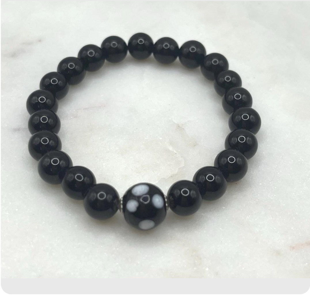 Black Onyx Conta di Ojo Stretch Bracelets