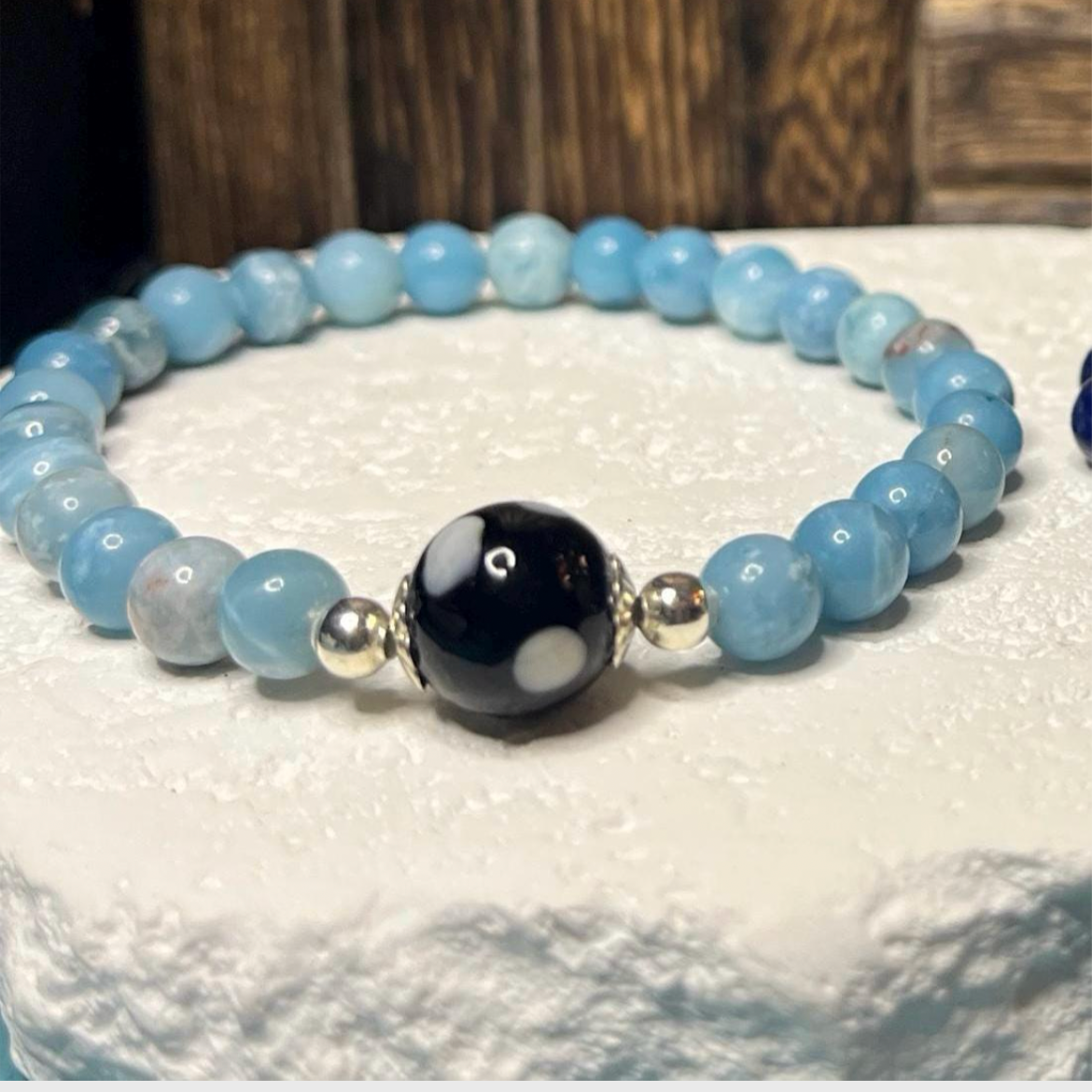 Larimar Conta di Ojo Stretch Bracelet