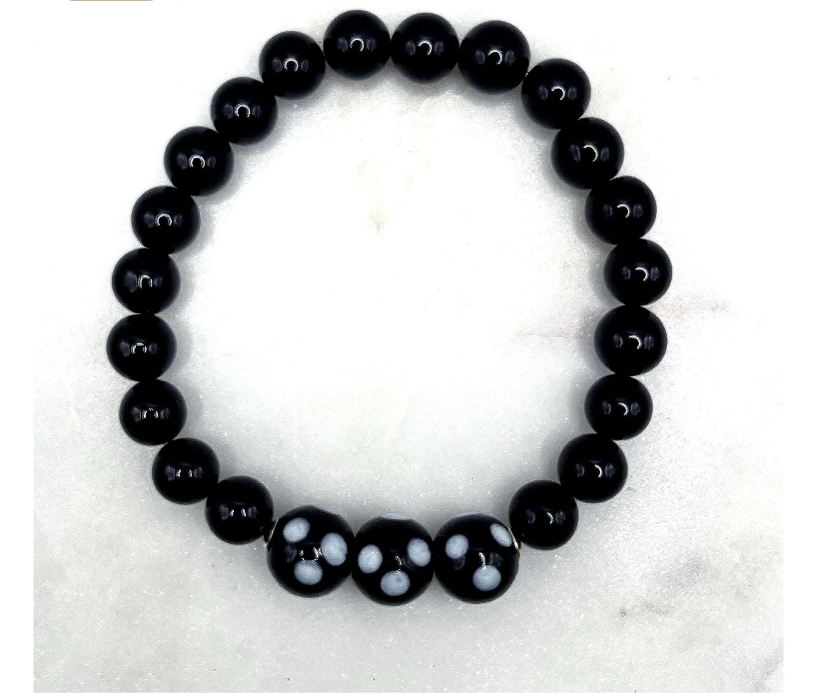 Black Onyx Conta di Ojo Stretch Bracelets