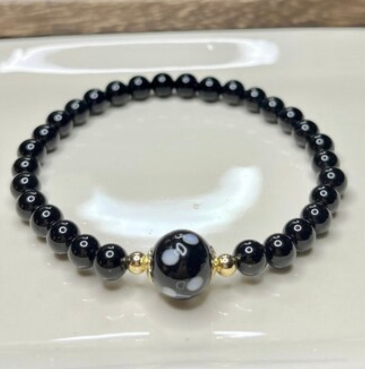 Black Onyx Conta di Ojo Stretch Bracelets
