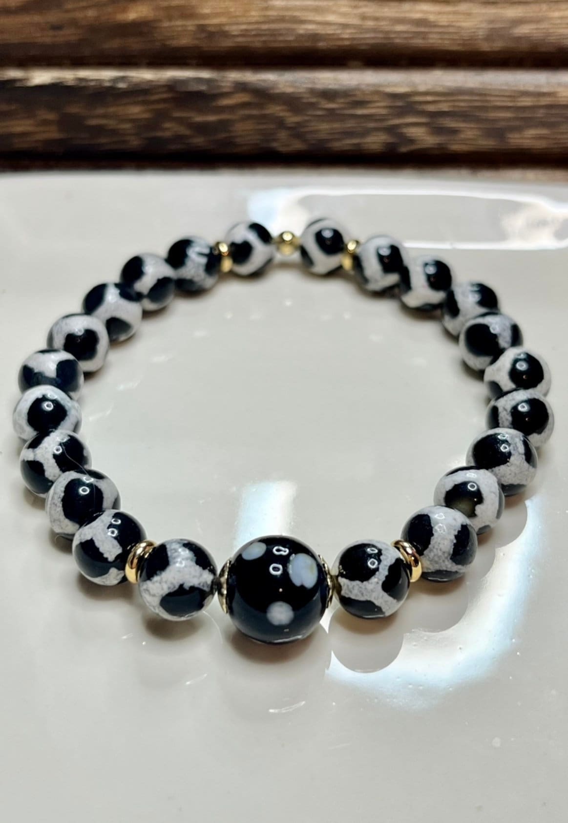 Tibetan Dzi Ágate Conta di Ojo Stretch Bracelet
