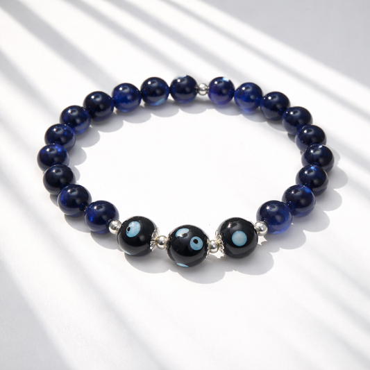 Blue Tigers Eye Conta di Ojo Stretch Bracelet