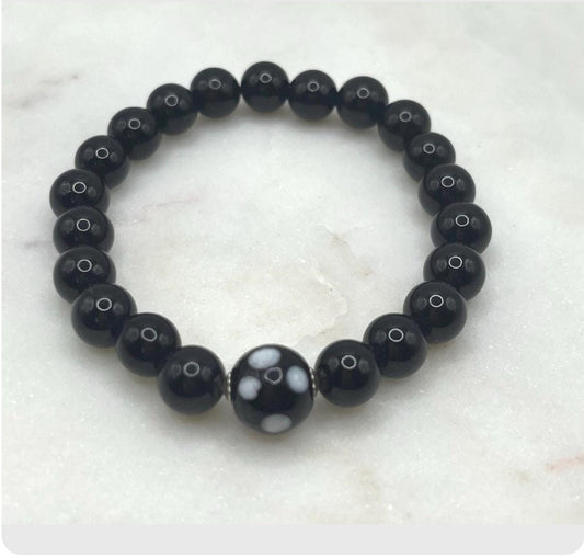 Black Onyx Conta di Ojo Stretch Bracelets