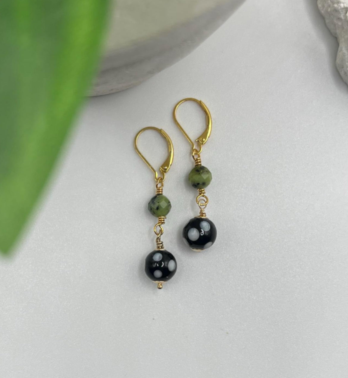 Canadian Jade + Conta di Ojo Earrings