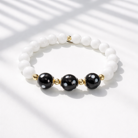 White Shell Conta di Ojo Stretch Bracelet