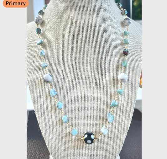 Larimar Howlite Conta di Ojo Beaded Necklace