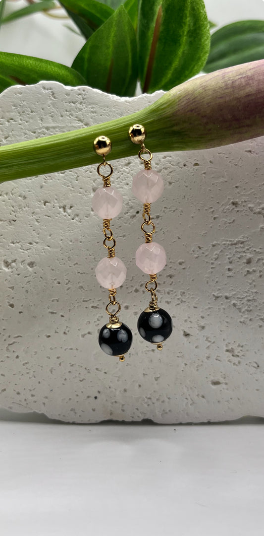 Rose Quartz Conta di Ojo Earrings