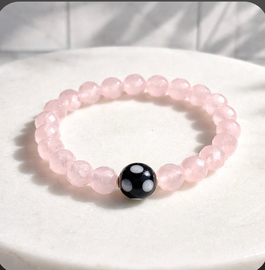 Rose Quartz Conta di Ojo Stretch Bracelet