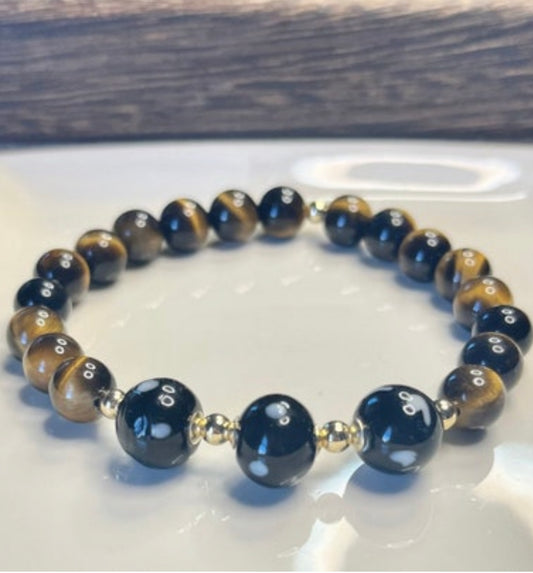 Tigers Eye Conta di Ojo Gemstone Stretch Bracelet