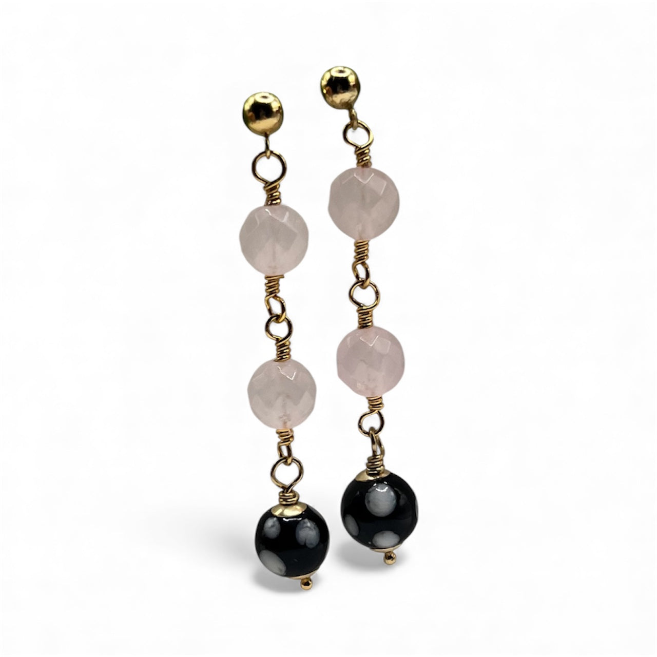 Rose Quartz Conta di Ojo Earrings
