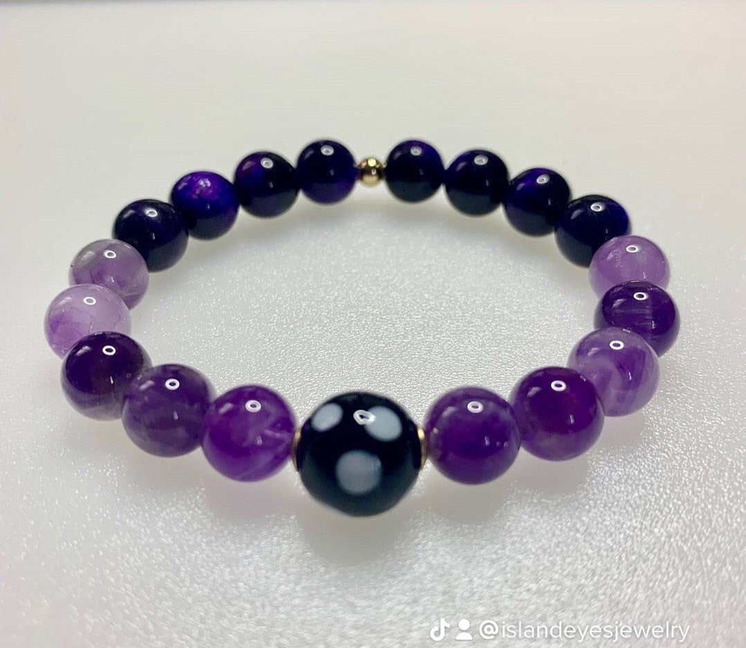 Conta di Ojo, Amethyst + Purple Tigers Eye Stretch Bracelet