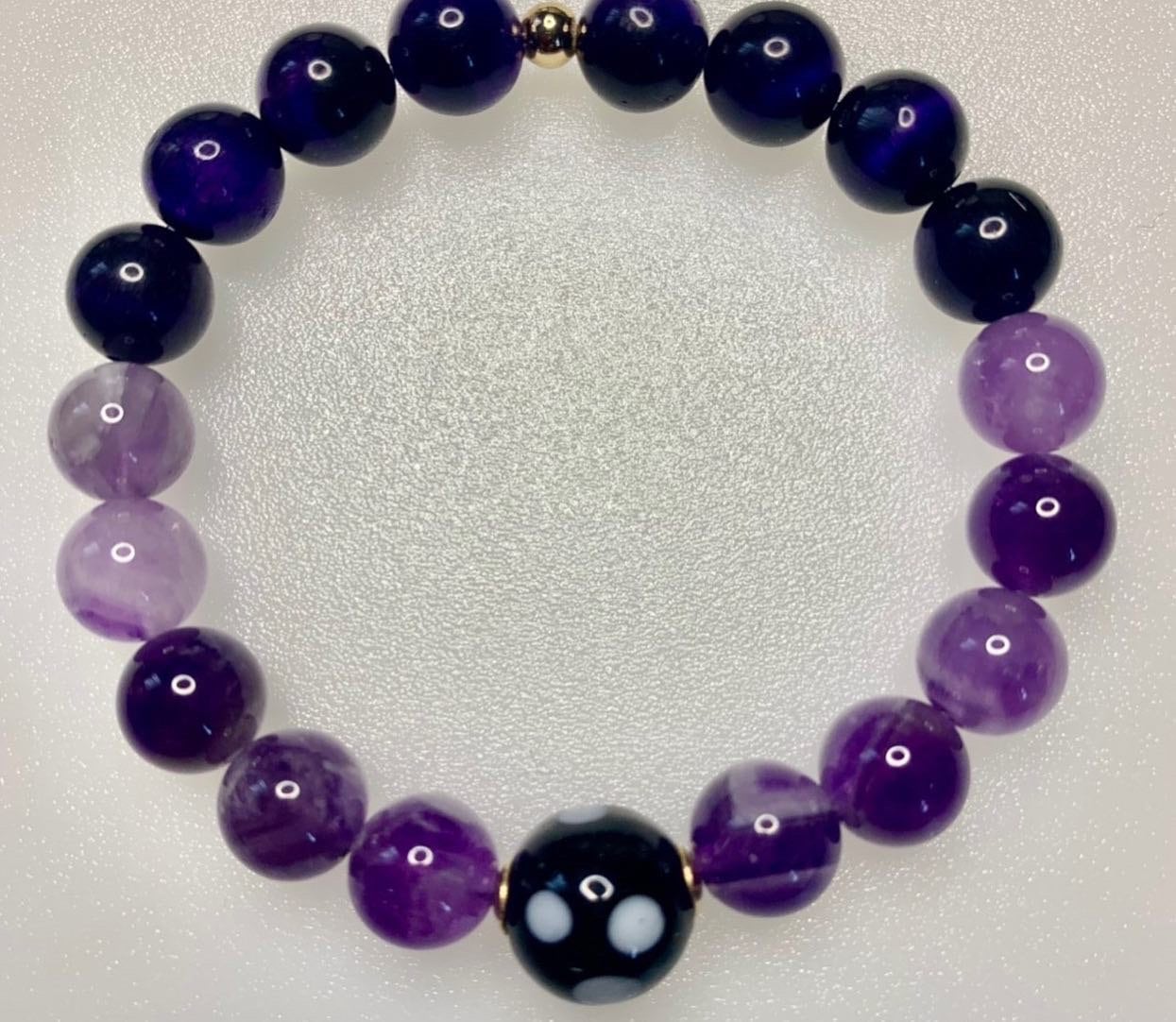 Conta di Ojo, Amethyst + Purple Tigers Eye Stretch Bracelet