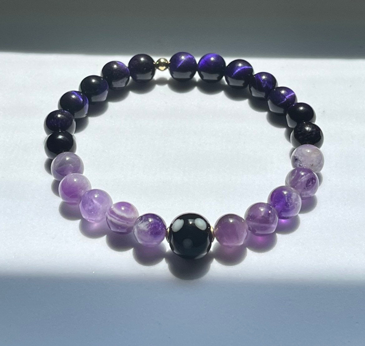 Conta di Ojo, Amethyst + Purple Tigers Eye Stretch Bracelet