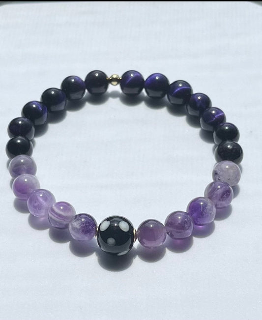 Conta di Ojo + Amethyst + Purple Tigers Eye Stretch Bracelet